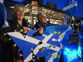 People attend a rally outside the Scottish Parliament in Edinburgh following the decision by judges at the UK Supreme Court in London that the Scottish Parliament does not have the power to hold a second independence referendum. Picture date: Wednesday November 23, 2022.