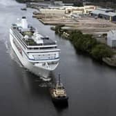 MS Ambition, as it arrived in Glasgow to house Ukrainian refugees in 2022.