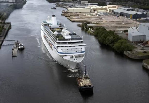 MS Ambition, as it arrived in Glasgow to house Ukrainian refugees in 2022.