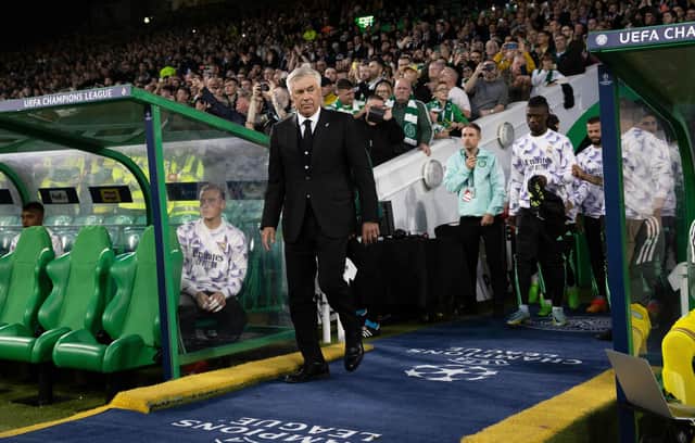 Real Madrid Manager Carlo Ancelotti won at Celtic Park for the first time as a manager. (Photo by Craig Williamson / SNS Group)