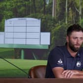Defending Masters champion Jon Rahm speaks to media during a press conference at Augusta National Golf Club on Tuesday. Picture: The Masters