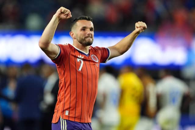 Scotland's John McGinn celebrates following a crucial 1-0 World Cup victory over Haiti at the Boston Stadium, Foxborough. (Photo by Andrew Milligan/PA Wire)