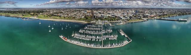 An aerial view of Geelong waterfront today. PIC: Bob T/CC/
