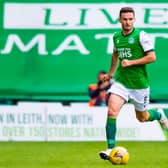 Hibernian’s Paul McGinn joins up with Scotland squad on same day that Leith club announce his contract extension. Photo by Mark Scates / SNS Group