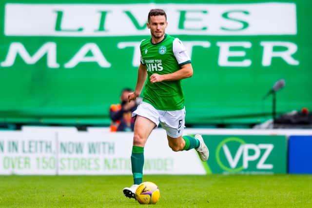 Hibernian’s Paul McGinn joins up with Scotland squad on same day that Leith club announce his contract extension. Photo by Mark Scates / SNS Group