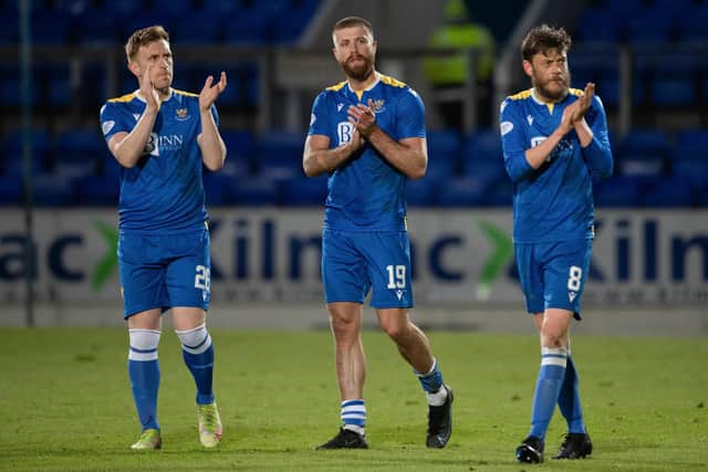 St Johnstone players applaud their fans at full time after beating Aberdeen.