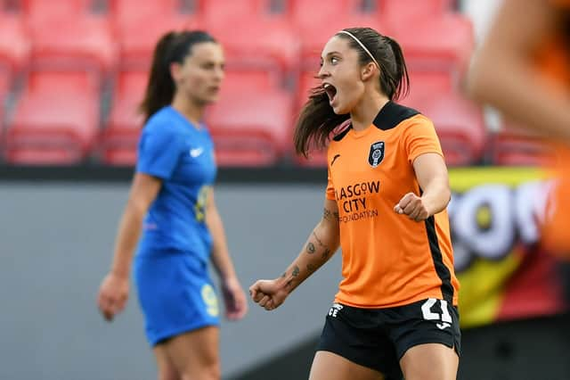 Priscilla Chinchilla celebrates putting Glasgow City two goals to the good. Picture: SNS