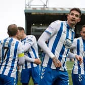 Kyle Lafferty celebrates his opener for Kilmarnock. (Photo by Sammy Turner / SNS Group)
