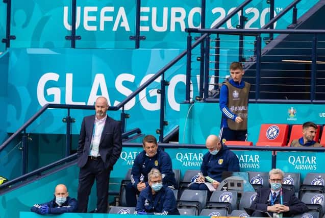 Scotland manager Steve Clarke looks on glumly in the closing stages of his team's 2-0 defeat against Czech Republic in their Euro 2020 Group D opener at Hampden. (Photo by Craig Williamson / SNS Group)