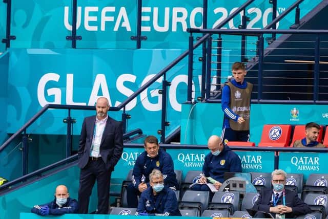 Scotland manager Steve Clarke looks on glumly in the closing stages of his team's 2-0 defeat against Czech Republic in their Euro 2020 Group D opener at Hampden. (Photo by Craig Williamson / SNS Group)