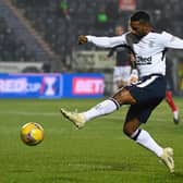 Jermain Defoe slots home in the sixth minute to open the scoring for Rangers in their Betfred Cup tie against Falkirk. (Photo by Rob Casey / SNS Group)