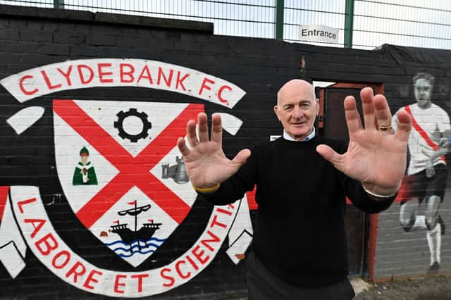 With these hands ... Jim Gallacher kept goal 738 times for Clydebank. The legendary keeper will be cheering them on today when they return to the fourth found of the Scottish Cup after a 22-year absence. Photograph: John Devlin