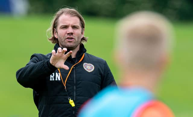 Robbie Neilson takes Hearts training ahead of the Premier Sports Cup season opener in Peterhead on Saturday. (Photo by Ross MacDonald / SNS Group)