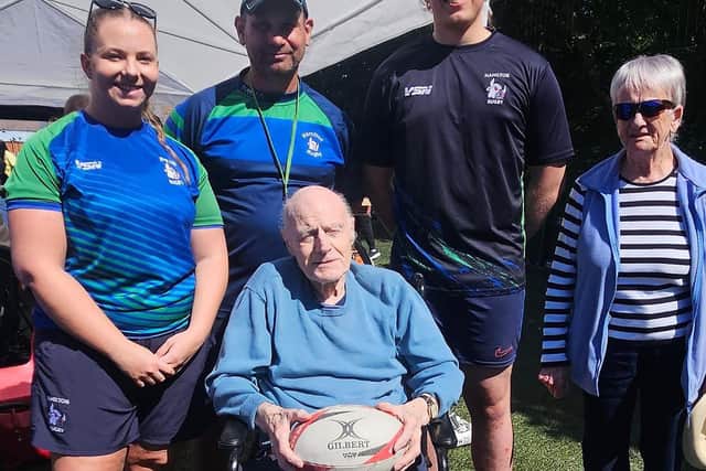 Kenneth Barrie, resident at HC-One Scotland’s Douglas View Care Home at Hamilton Community Stadium with Hamilton Rugby Club