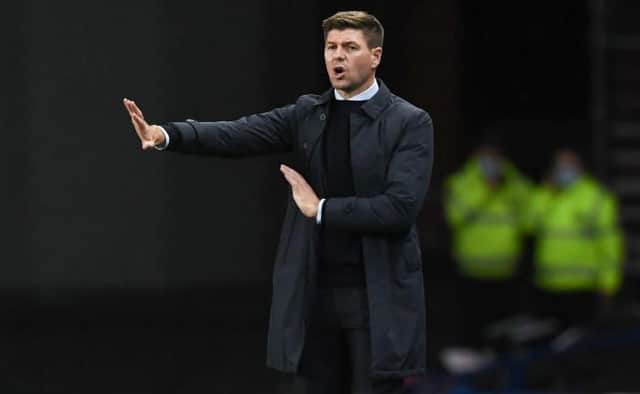 Rangers manager Steven Gerrard passes on intructions to his players during their Europa League defeat against Lyon at Ibrox on Thursday night. (Photo by Craig Foy / SNS Group)