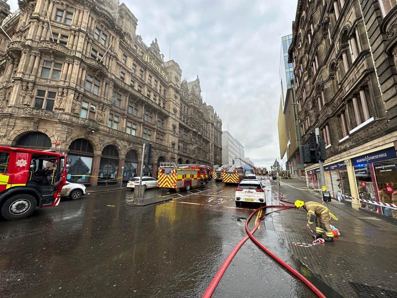 The Scottish Fire and Rescue Service were called to fire at the former department store at 11.29am, and the building was found "well alight". A total of 10 fire appliances have been sent to the scene on Rose Street in the city centre. Picture date: Wednesday October 26, 2022.