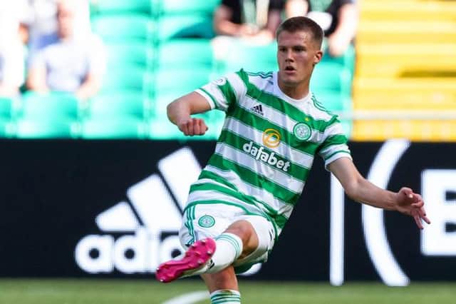 Leo Hjelde in action for Celtic during a friendly match between Celtic and West Ham United at Celtic Park on July 24, 2021, in Glasgow, Scotland (Photo by Craig Williamson / SNS Group)
