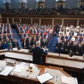 US President Joe Biden delivers the annual State of the Union address before a joint session of Congress in the House chamber at the Capital building in Washington, DC. Picture: Alex Brandon-Pool/Getty Images