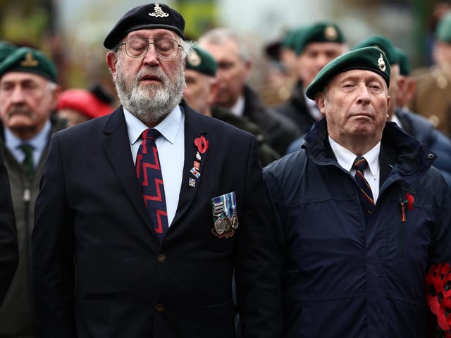 Veterans and serving members of the armed forces gather to commemorate and pay respect to the sacrifice of service men and women who fought in the two World Wars and subsequent conflicts on November 10, 2024 in Fort William