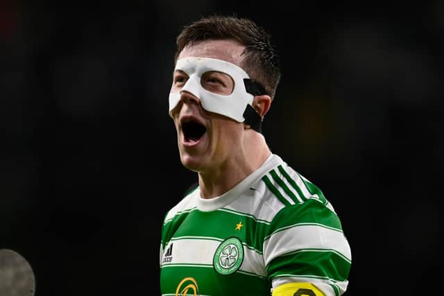 Celtic captain Callum McGregor wore a protective face mask during the 3-0 win over Rangers. (Photo by Rob Casey / SNS Group)