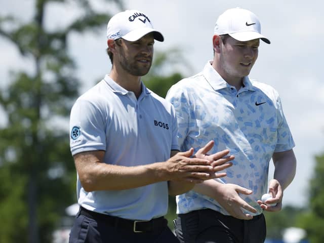 Thomas Detry and Bob MacIntyre during the first round of the Zurich Classic of New Orleans at TPC Louisiana on April 25, 2024 in Avondale, Louisiana. Picture: Chris Graythen/Getty Images.