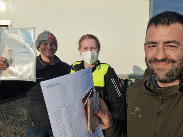Don O'Leary and Mike Petty having their documents checked in Germany