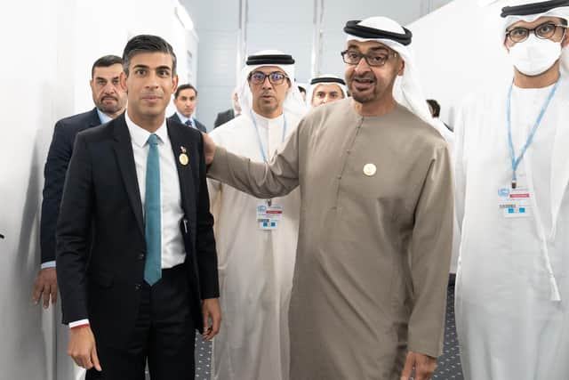 Prime Minister Rishi Sunak arrives for a meeting with Crown Prince Mohamed bin Zayed Al Nahyan of the United Arab Emirates during the Cop27 summit at Sharm el-Sheikh, Egypt.