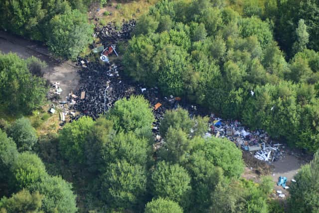It takes an aerial photograph to capture fully the scale of the 51-tonnes of tyres Clarke dumped in Glasgow's Drumchapel
Pic: Crown Office