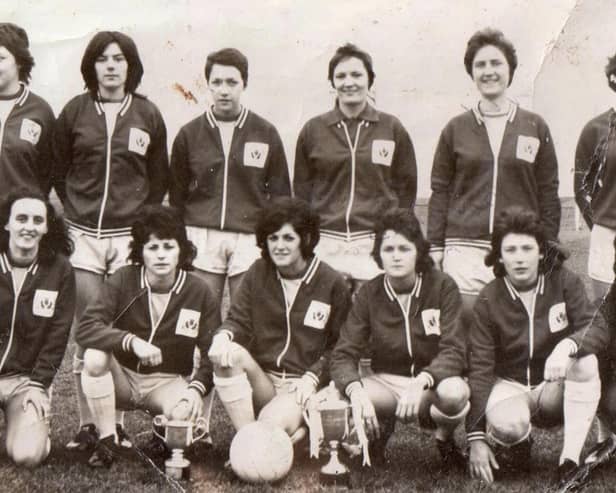 Elsie Cook pictured centre front of the Stewarton Thistle team that played in the first final of Women's FA Cup in 1971 (Picture: Elsie Cook)