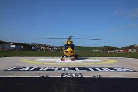 The first air ambulance to land at the new Campbeltown helipad. Picture: Kenny Craig