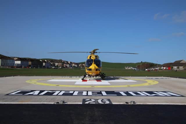 The first air ambulance to land at the new Campbeltown helipad. Picture: Kenny Craig