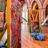 Installation view of work by Alberta Whittle in the Marble Hall at Mount Stuart