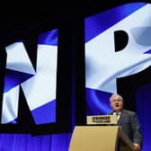 Ian Blackford, seen addressing the SNP conference in October, has been forced out as the party's Westminster leader (Picture: Jeff J Mitchell/Getty Images)