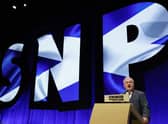 Ian Blackford, seen addressing the SNP conference in October, has been forced out as the party's Westminster leader (Picture: Jeff J Mitchell/Getty Images)