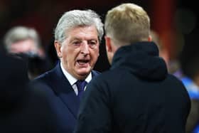 Roy Hodgson, manager of Crystal Palace shakes hands with then-Bournemouth boss Eddie Howe in 2018