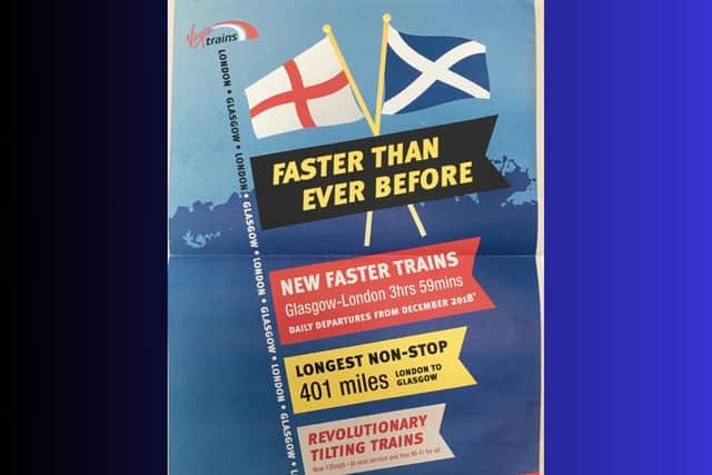 Mock-up design for a poster promoting former Glasgow-London train operator's planned faster journeys (Photo by Virgin Trains)