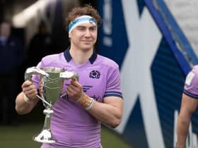 Scotland's Jamie Ritchie with the Cuttitta Cup after the 26-14 win over Italy.