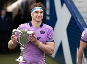 Scotland's Jamie Ritchie with the Cuttitta Cup after the 26-14 win over Italy.