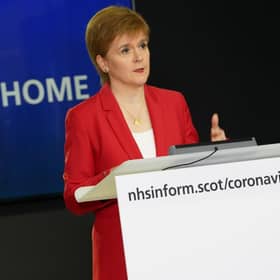 Handout photo issued by Scottish Government showing First Minister Nicola Sturgeon speaking at a coronavirus briefing at St Andrews House in Edinburgh.