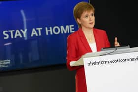 Handout photo issued by Scottish Government showing First Minister Nicola Sturgeon speaking at a coronavirus briefing at St Andrews House in Edinburgh.