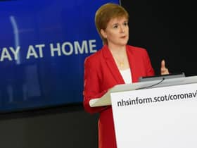 Handout photo issued by Scottish Government showing First Minister Nicola Sturgeon speaking at a coronavirus briefing at St Andrews House in Edinburgh.