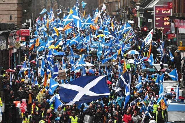 Scottish independence supporters march through Glasgow last January