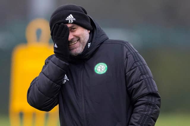 Ange Postecoglou during a Celtic training session at Lennoxtown.