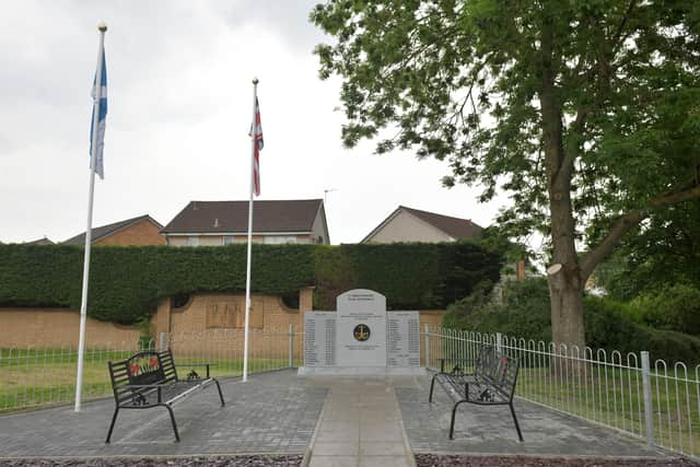 A flagpole flying a Union Jack at Carronshore War Memorial was vandalised overnight. Photograph taken June 2020. Picture: Michael Gillen.