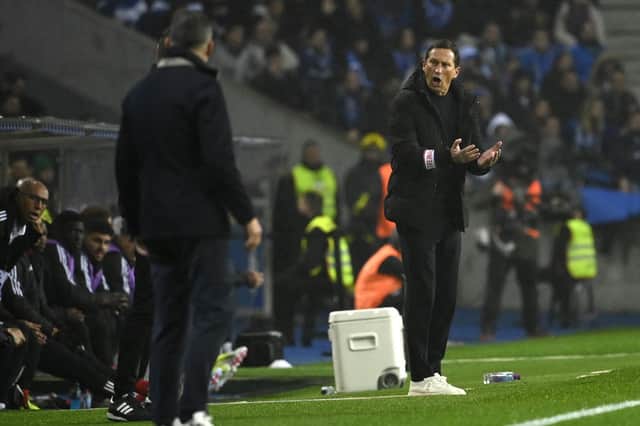 Benfica coach Roger Schmidt gestures during the 5-0 defeat to Porto at the Dragao stadium on Sunday. (Photo by MIGUEL RIOPA/AFP via Getty Images)