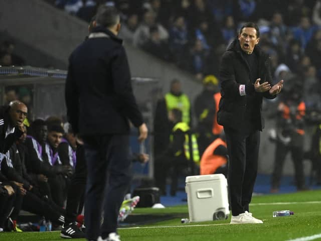 Benfica coach Roger Schmidt gestures during the 5-0 defeat to Porto at the Dragao stadium on Sunday. (Photo by MIGUEL RIOPA/AFP via Getty Images)