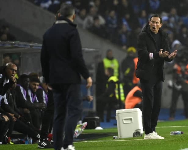 Benfica coach Roger Schmidt gestures during the 5-0 defeat to Porto at the Dragao stadium on Sunday. (Photo by MIGUEL RIOPA/AFP via Getty Images)