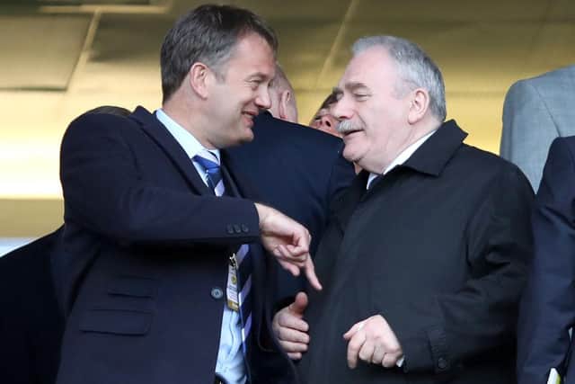 Ian Maxwell (L), Scottish FA Chief Executive speaks with Rod Petrie. (Photo by Ian MacNicol/Getty Images)