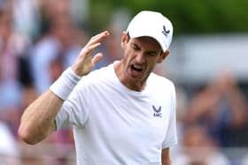 Andy Murray reacts during his defeat to Holger Rune at the Giorgio Armani Tennis Classic at The Hurlingham Club, London. Pic: Steven Paston/PA Wire.