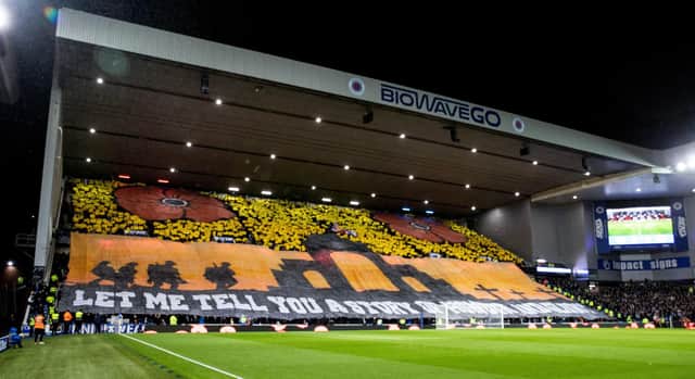 GLASGOW, SCOTLAND - NOVEMBER 09: The musical accompanied for Rangers Remembrance commemoration felt jarring. (Photo by Alan Harvey / SNS Group)